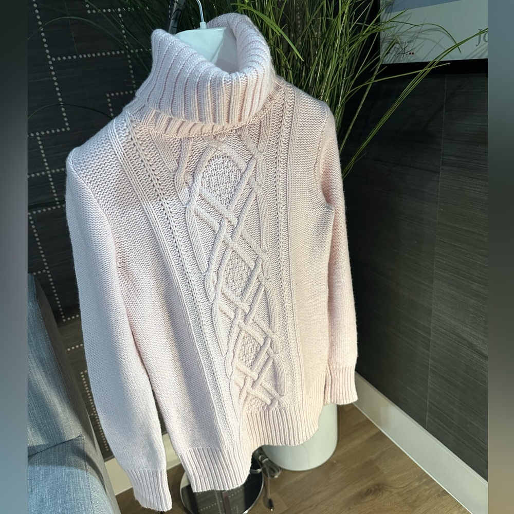 J Crew Women's Pink Cable Knit Turtleneck Sweater